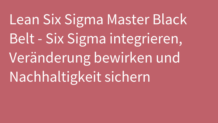 Lean Six Sigma Master Black Belt - Six Sigma integrieren, Veränderung bewirken und Nachhaltigkeit sichern