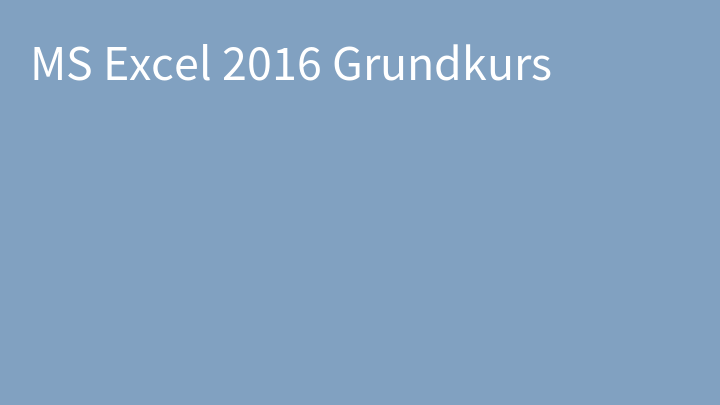 MS Excel 2016 Grundkurs