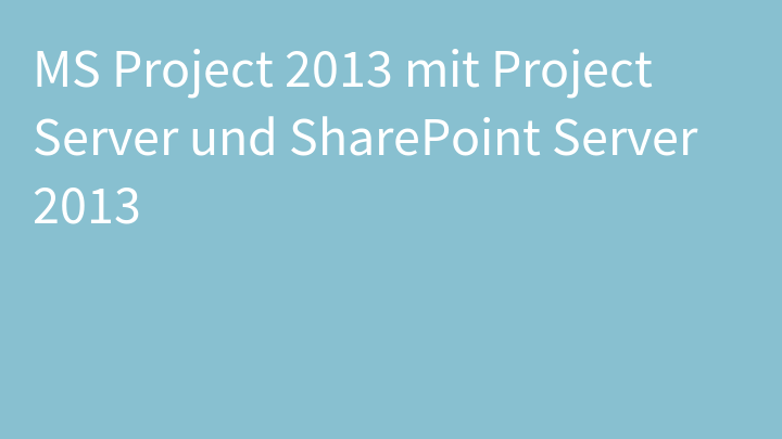 MS Project 2013 mit Project Server und SharePoint Server 2013