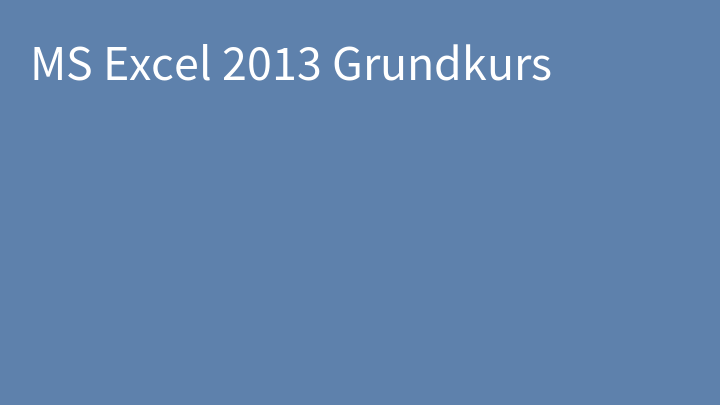 MS Excel 2013 Grundkurs