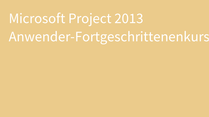 Microsoft Project 2013 Anwender-Fortgeschrittenenkurs