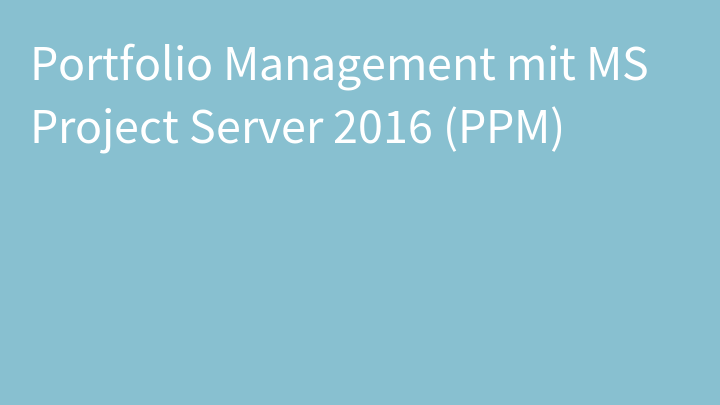 Portfolio Management mit MS Project Server 2016 (PPM)