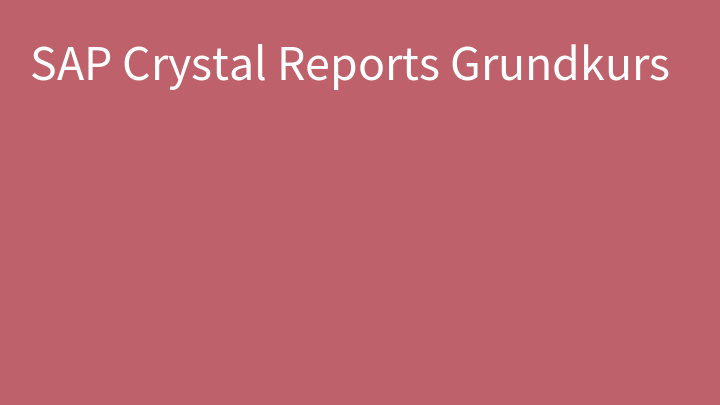 SAP Crystal Reports Grundkurs