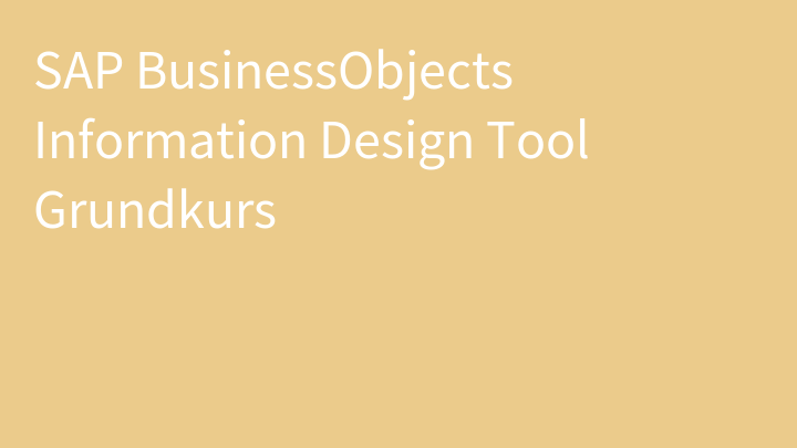 SAP BusinessObjects Information Design Tool Grundkurs