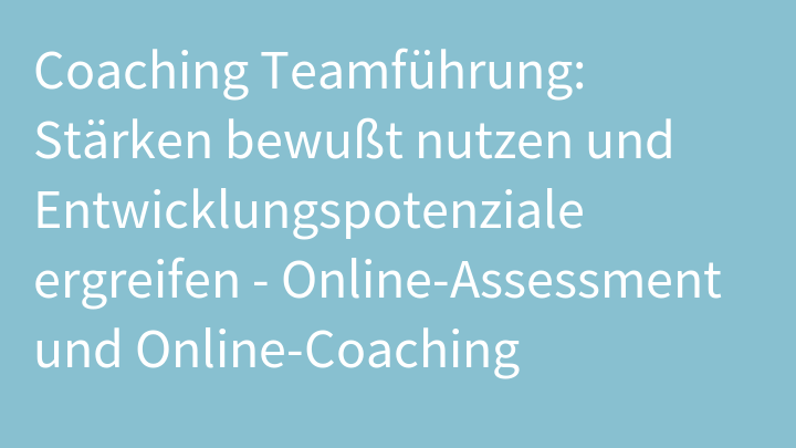 Coaching Teamführung: Stärken bewußt nutzen und Entwicklungspotenziale ergreifen - Online-Assessment und Online-Coaching