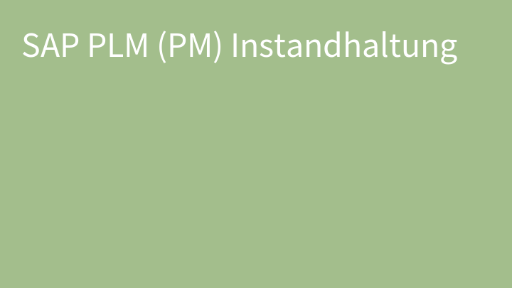 SAP PLM (PM) Instandhaltung