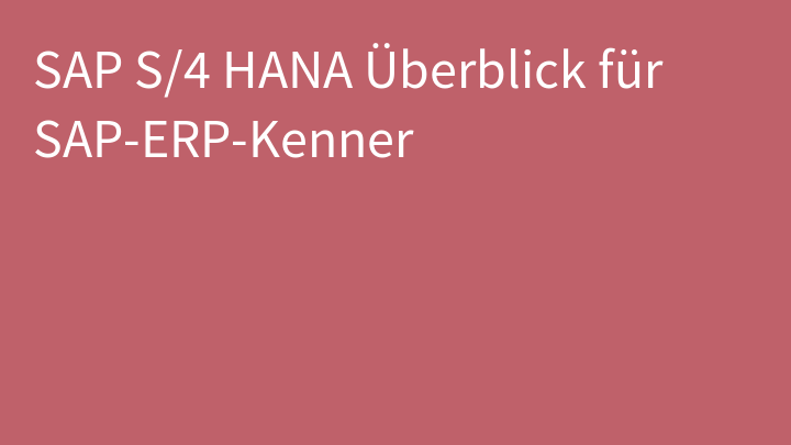 SAP S/4 HANA Überblick für SAP-ERP-Kenner