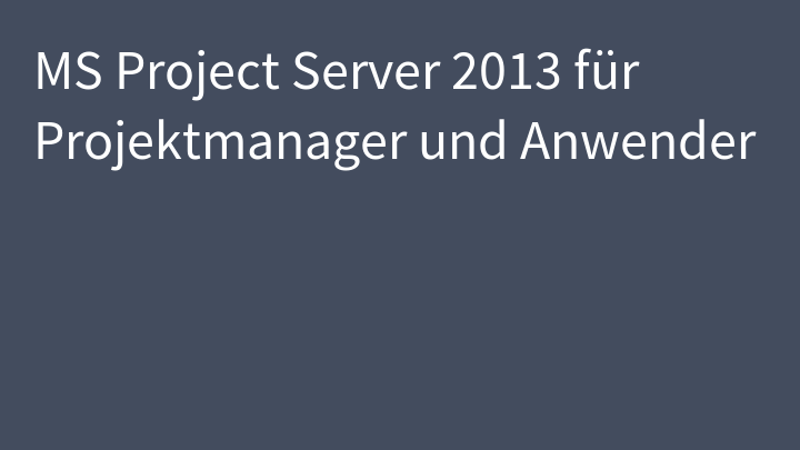MS Project Server 2013 für Projektmanager und Anwender